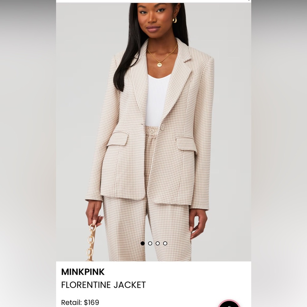 MINKPINK Cream Houndstooth Blazer